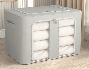 High Quality Clothing Stackable Storage Bag Bins 2 Windows Home Closet Organizer Steel Frame Folding Storage Box