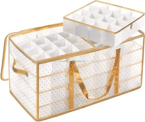 Luxury Waterproof Collapsible 35L+ Square Golden Design Adjustable Divider Plastic Christmas Decorations Ornaments Balls Storage