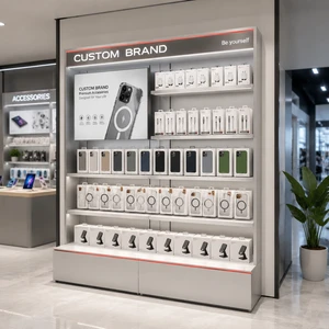 Premium Wall Display Rack With LED Lighting And Adjustable Shelves For Mobile Store Interior Design And Retail Shopfitting