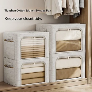 Cotton Linen Clothing Storage Box Foldable Side Pocket Organizer Dustproof Moisture-proof Design Portable Home Storage