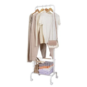 Hot Selling Coat Racks Wire Basket Garment Rail Clothing Rack Clothes Rack With Wheels for Cloakroom Bedroom Living Room