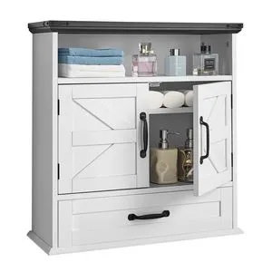 Adjustable Shelf Bathroom Wall Cabinet 2-Door Toilet Storage Medicine Organizer Hanging Wall Mounted Wall Storage