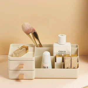 MONR Home Use Multi-Layer Plastic Cosmetic Storage Box with Drawer Organizer for Lipsticks Makeup Brushes Makeup Organizer
