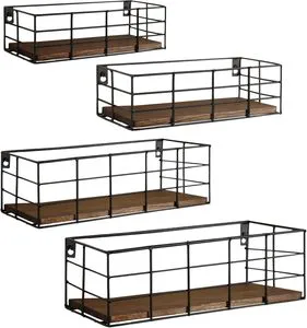 4 Set Durable Floating Shelves Wire Storage Baskets-Vintage Hanging Wall-Mounted Shelves for Living Room Bathroom-Heavy Duty