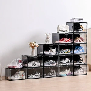 Factory Direct Sales Transparent Acrylic Shoe Box Shoe Storage Magnetic Dustproof Space Saving Front Opening Box