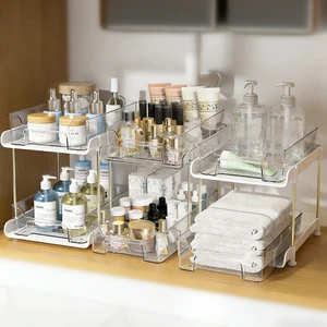 Thickened PET 2-Tier Pull-Out Drawer Organizer Removable Dividers for Home Desktop Kitchen Bathroom Under Sink Cabinet Storage