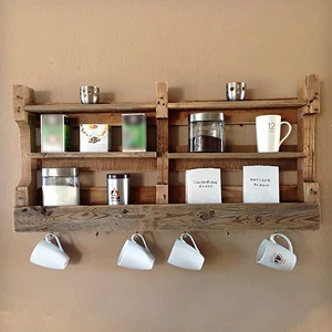 Wall Mounted Shelves Wooden Storage Stand in Natural Color