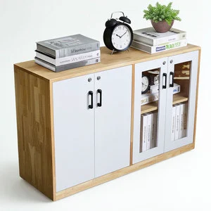 Natural Wood File & Desk Cabinet with Glass Doors for Office Organization THS68063