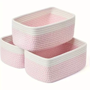 Hot-selling Eco-Friendly Cotton Rope Woven Rectangular Large-capacity Storage Basket for Desktop Toy Fruit