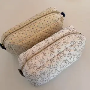 New 100% Organic Cotton Quilted Baby Lady's Travel Toiletry Toilet Vanity Storage Pouch Bag for Mommy
