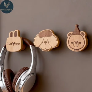 Cute Animal Wooden Hooks Room Decorative Wall Hook Solid Wood Coat Hanger Key Holder For Entryway Nursery Home Decor