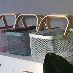 Customizable Multi Color Metal Mesh Double Folding Handle Vegetable Fruit Storage Basket for Outdoor Fruit Food Storage