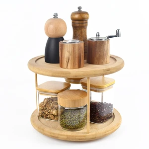 2 Tier Bamboo Lazy Susan Turntable 360 Rotating Organizer for Kitchen Cabinet Countertop Spice Jar Storage Rack