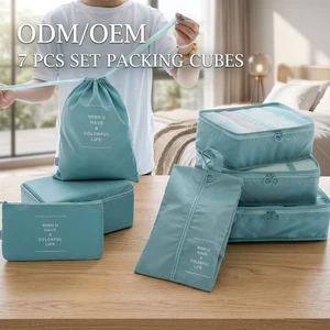 Factory Wholesale 7 Set Polyester Fashion Luggage Packing Cubes Shoe Organizer Foldable Travel Bag