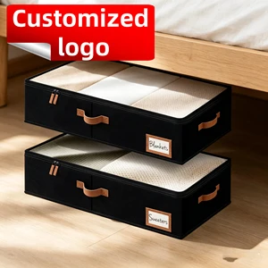 Black Under Bed Storage Containers with Clear Lid, Reinforced Leather Handles & Zipper, Foldable Fabric Storage Boxes