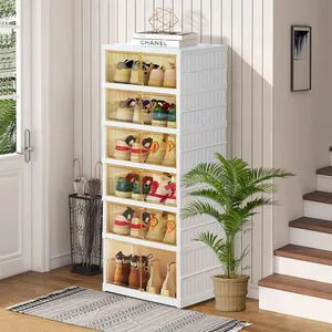 Foldable Plastic Storage Shoe Rack Organizer Injection-Technics Stackable Sneaker Shoe Storage Cabinet Magnetic Clear Door