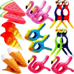 Professional Manufacturer Cartoon Shaped Towel Clips Flamingo Parrot Ice Cream Design Windproof Plastic Clothespins