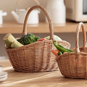 Handmade Willow Rattan Weaving Oval Eco-Friendly Modern Storage Basket For Vegetable Fruit Picnic Hand-Held Christmas Gift Small