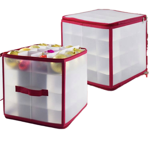 Hot Sale 64 Holiday Ornaments Storage Box Fabric Collapsible Transparent Christmas Storage Zipper PC Plastic House Organization