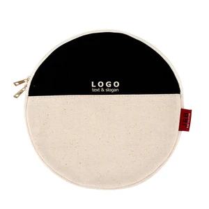 New Arrival Round Cosmetic Makeup Brushes Cotton Canvas Zip Pouch with Flag Logo Custom Natural Zipper Organizer Gift Bag