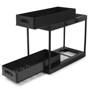 2-Tier Double Sliding Drawer Easy Access Slide Cabinet Organizer Modern Kitchen Bathroom Under-Sink Storage Accessory Shelf