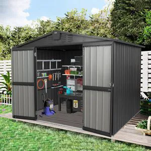 244x183cm Outdoor Storage Shed Heavy Duty Metal Tool Sheds With Double Doors Large Canopy & Gazebo & Pergola For Tool Storage