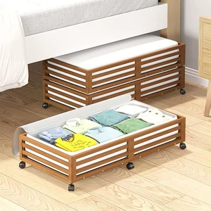 OEM Solid Wood Underbed Storage Bin with Wheels Rolling Under Bed Drawer Organizer for Clothes Toys Blankets Space Saving Box
