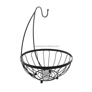 Basket Iron Wire Kitchen Vegetable 2 Tier Fruit Basket Stand With Banana Hanger Fruit Baskets