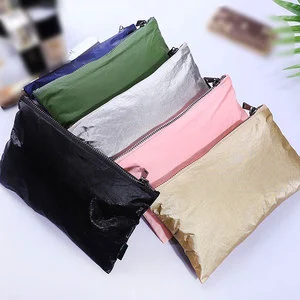 Waterproof Environmentally Friendly Wash Bag Solid Color Paper Cosmetic Bag With Zipper Storage Bag