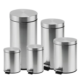 5L - 40L Round Bathroom Trash Can With Lid Stainless Steel Garbage Can With Removable Inner Bucket Step Pedal Wastebasket