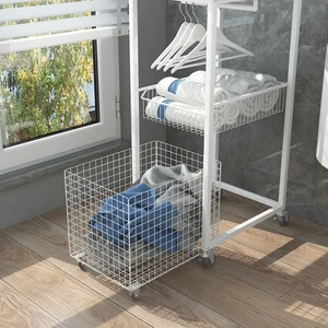 Heavy Duty Pantry Organizer With Wood Surface And Metal Wire Baskets And Versatile Rolling Storage Cart With Locking Wheels