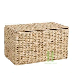 Boho Eco-Friendly Handwoven Water Hyacinth Rectangular Storage Basket Home Organization Woven Belongings OEM Vietnam