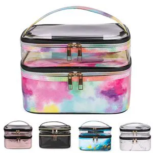 Dual Layer Waterproof PVC Hand Cosmetic Bag for Women Travel Toiletry Case with Essential Makeup Storage Made in China