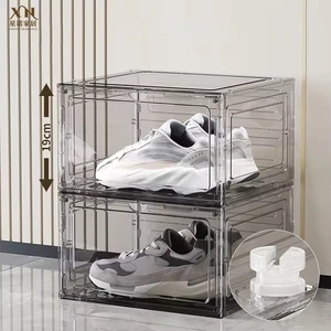 Wholesale Stackable Transparent Shoe Organizer Containers Plastic Sturdy Bag Display Case Shoe Storage Cabinet Shoe Box