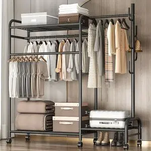 Wholesale Durable Modern Metal Home Wardrobe Storage Cabinet Standing Assemble Coat Racks Multi-Layer Storage Rack Bedroom
