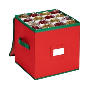 Poxela Modern Design Christmas Ornament Organizer Storage Box Tear-Proof Non-Woven Container 3-Inch Cube Compartments Dual