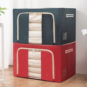 Wholesale Folding Fabric Storage Box Dirty Clothes Collecting Case with Zipper Space Saving Bag Dot Pattern Foldable Durable Bag