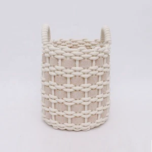 Cotton String Desktop Storage Basket Snack Key Storage Basket Sundries Woven Storage Basket with Velvet Cloth Handle Cotton