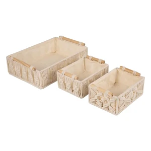 Handmade Woven Box Macrame Baskets Boho Decorative Shelf Cabinet Organizer For Bedroom Box Storage Baskets