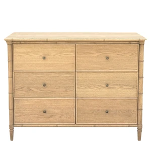 NH1300 Modern Luxury Hamptons Bedroom Bamboo Dresser Solid Oak Wood Chest of 6 Drawers Living Room Cabinet Storage Sideboard