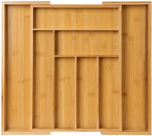 Bamboo Expandable Drawer Organizer For Utensils Holder, Adjustable Cutlery Tray, Wood Drawer Dividers Organizer For Silverware,