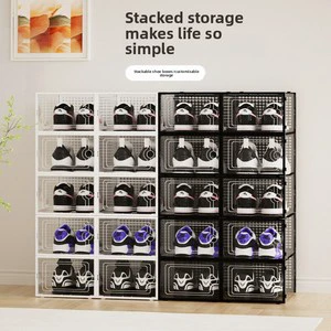 Double Frame Left Open Hole Transparent Polypropylene Foldable Flip Type Basketball Shoe Box Storage Modern Minimalism Living