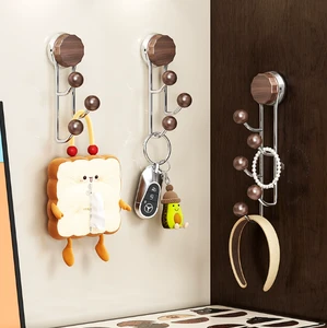 Custom Creative Punch-Free Wood Suction Cup Hooks Anti-Drop Strong Load-Bearing Kitchen Storage for Refrigerator Entry Door