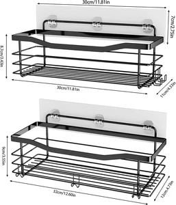 Metal Wall-Mounted Shower Caddy with Adhesive No-Drilling Design Shower Shelves and Bathroom Storage Racks with Hooks