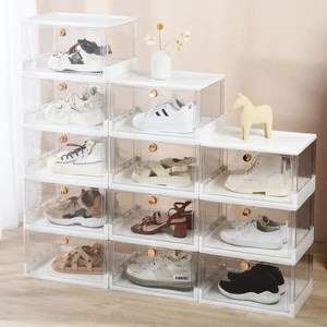Haogle Wholesale Stackable Transparent Plastic Shoe Boxes Free Assembly Strong Load-bearin Stackable Transparent Shoe Box