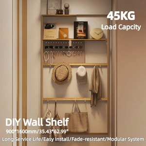 Multi-Tier Adjustable Durable Aluminium Alloy Hanging Large Capacity Mounted Storage Rack DIY Wall Shelf for Home & Living Room