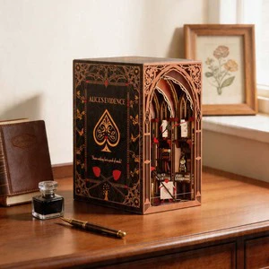 Minicity DIY 3D Wooden Puzzle Book Nook Kit Miniature LED Light Decor Bookend Bookshelf Miniature Dollhouse Insert