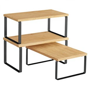 For Cabinet Organizer Shelf Set 3 Kitchen Counter Shelves Storage Spice Rack Stackable Expandable Non-Folding Standing Ink
