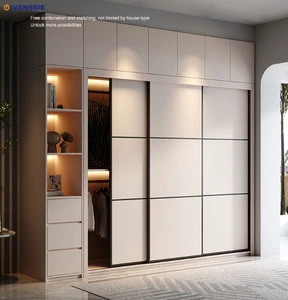Luxury Simple Modern Living Room Furniture Hot Selling Sliding Door Melamine Wood Panel Storage Wardrobe Factory Direct Beds