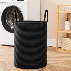 2024 Hot Sale Black Storage Basket Handmade Foldable Woven Laundry Basket Eco-friendly Cotton Rope Customized Laundry Baskets